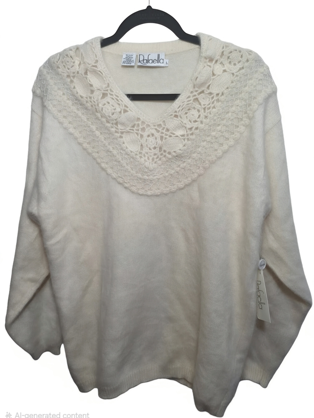 Vintage Rafaella Angora Lambswool Sweater L Beaded Crochet NWT